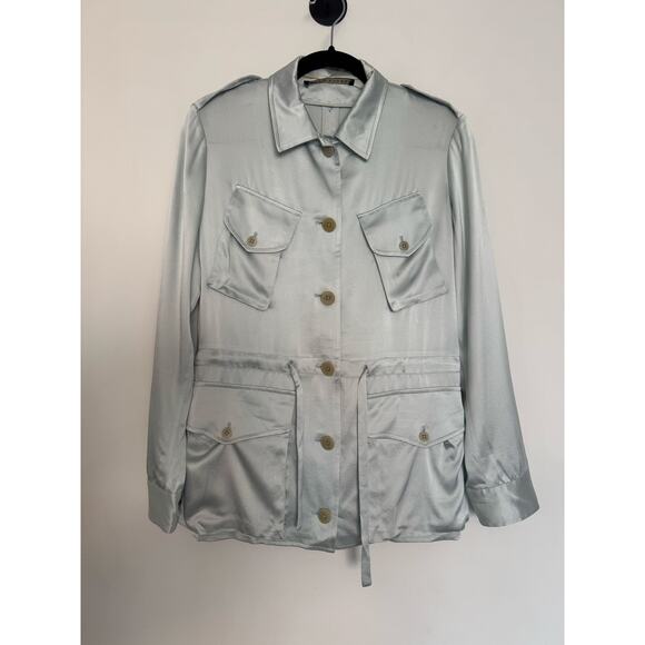 Ralph Lauren Black Label Satin Safari Silk Jacket Light Blue S/M - Picture 1 of 5